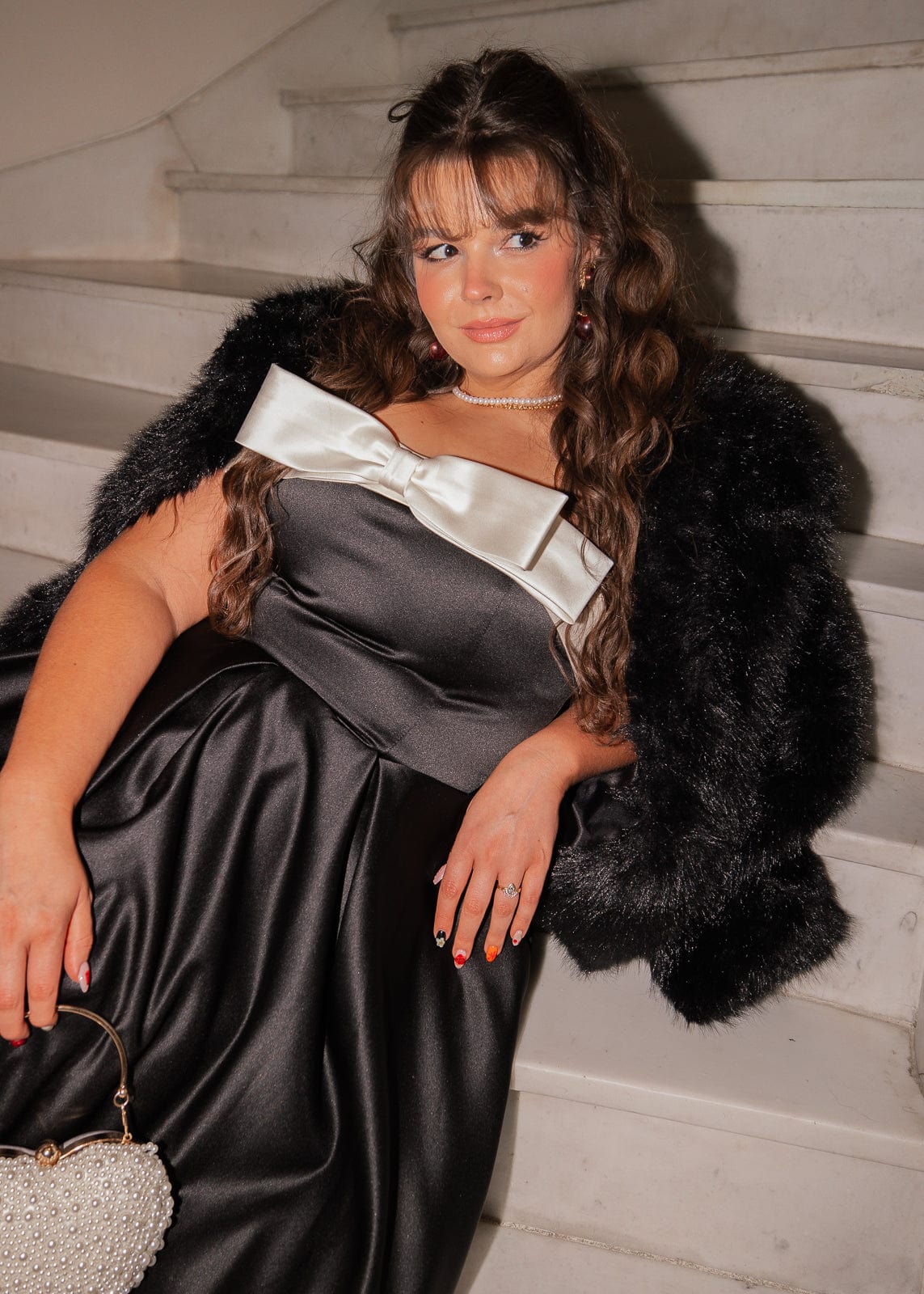 Sutton Satin Bow Strapless Dress - Black - Image 6