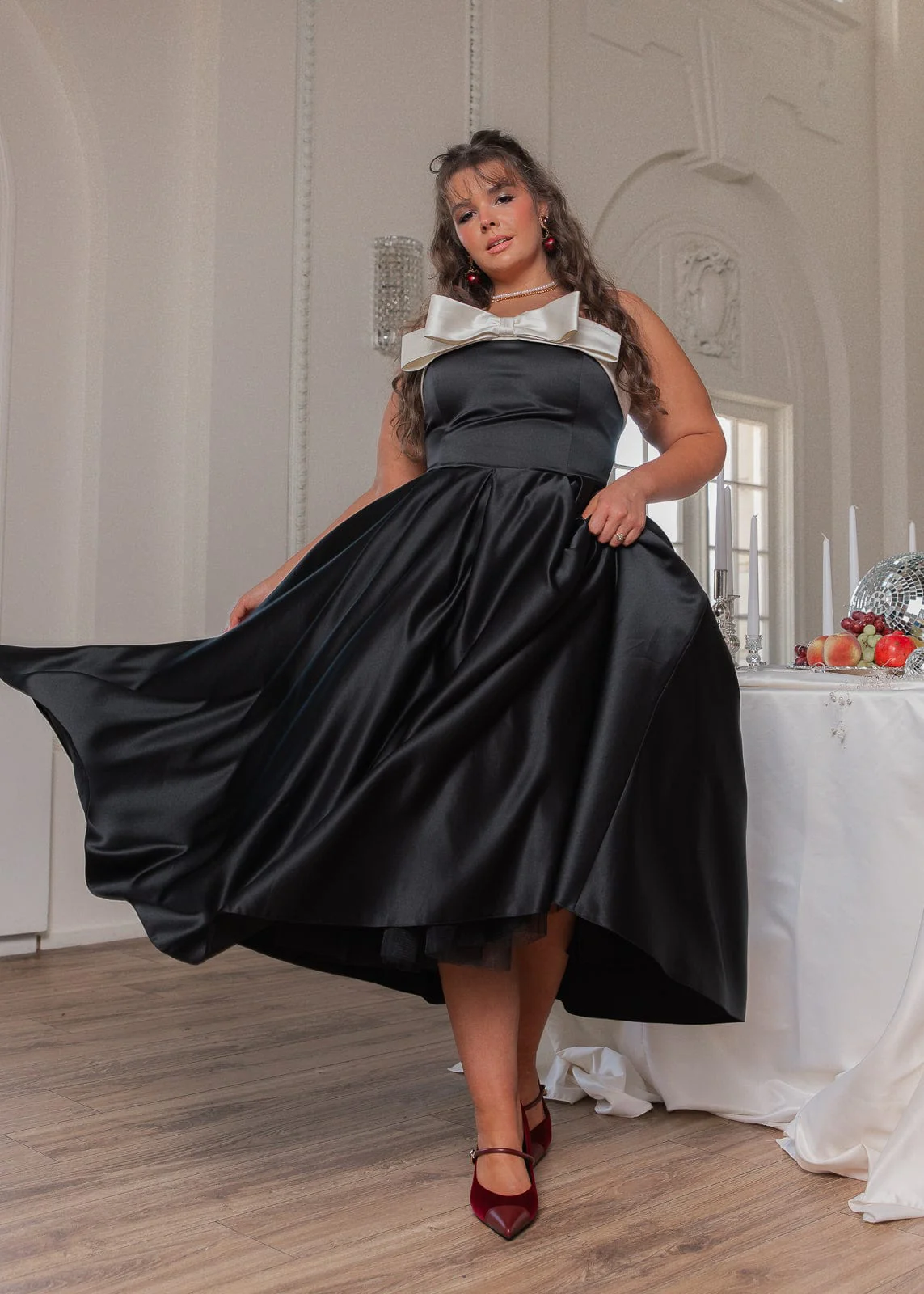 Sutton Satin Bow Strapless Dress - Black - Image 7
