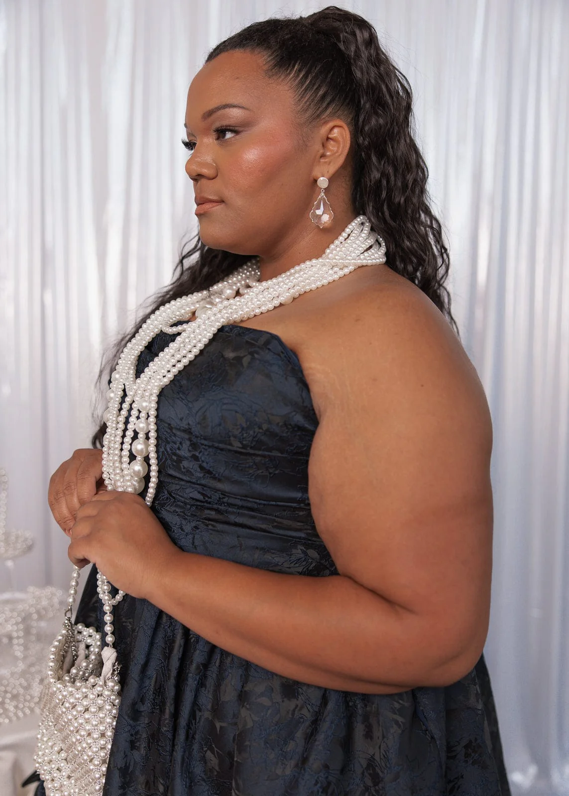Winslow Strapless Jacquard Corset Midi Dress - Navy - Image 5